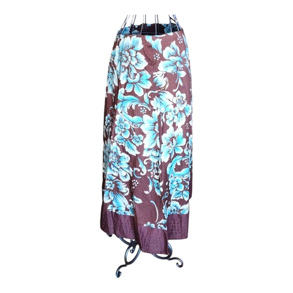 Coldwater Creek Brown Blue Floral A-Line Midi Skirt Size 12 NWT Boho Chic - Picture 3 of 11